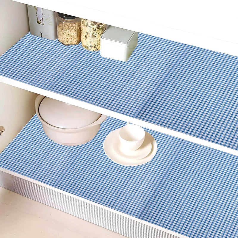 Kuber Industries Checkered Design PVC Wardrobe Kitchen Drawer Cupboard Cabinet Shelf Mat Shelf Liner 10 Mtr Blue Polyvinyl Chloride - Image 1