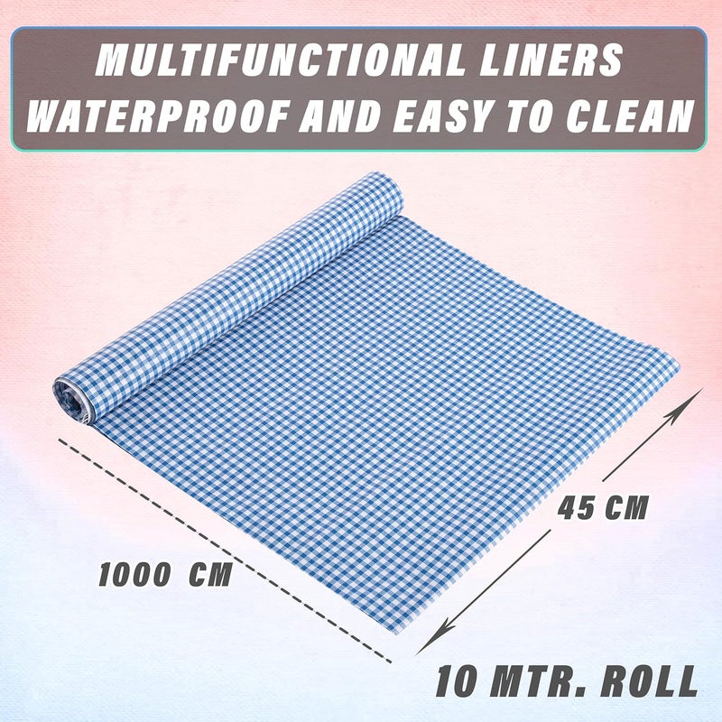 Kuber Industries Checkered Design PVC Wardrobe Kitchen Drawer Cupboard Cabinet Shelf Mat Shelf Liner 10 Mtr Blue Polyvinyl Chloride - Image 3