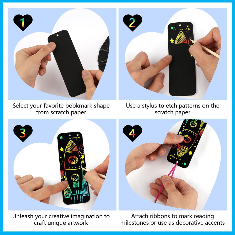 PEASUG Scratch Art, 40 Sets 5 Styles Scratch Art for Kids, Rainbow Scratch Paper Art Sets, Magic Black Scratch Off Paper Eid Bookmarks Gifts for Kids, DIY Art Craft Party Favors Easter Crafts - Image 3