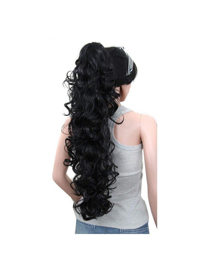 KUKI SHOP Kuki 31" Ponytail Hair Extension Long Curly Hair Clip In Claw Jaw Synthetic Hair Extension Hair Piece 1B - Image 4