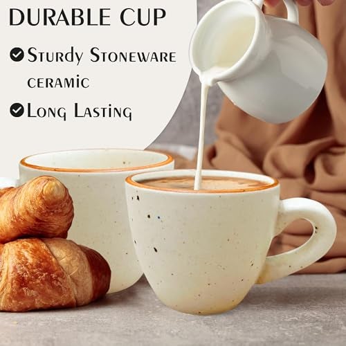 Pure Source India Ceramic Natural White Dotted Tea Cup and Saucer for Serving Tea, Espresso, or Herbal infusions (Capacity-75 ml) (Set of 2) - Image 4