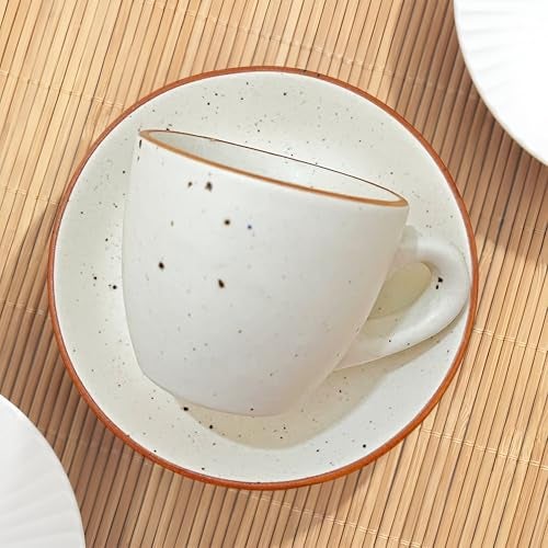 Pure Source India Ceramic Natural White Dotted Tea Cup and Saucer for Serving Tea, Espresso, or Herbal infusions (Capacity-75 ml) (Set of 2) - Image 5