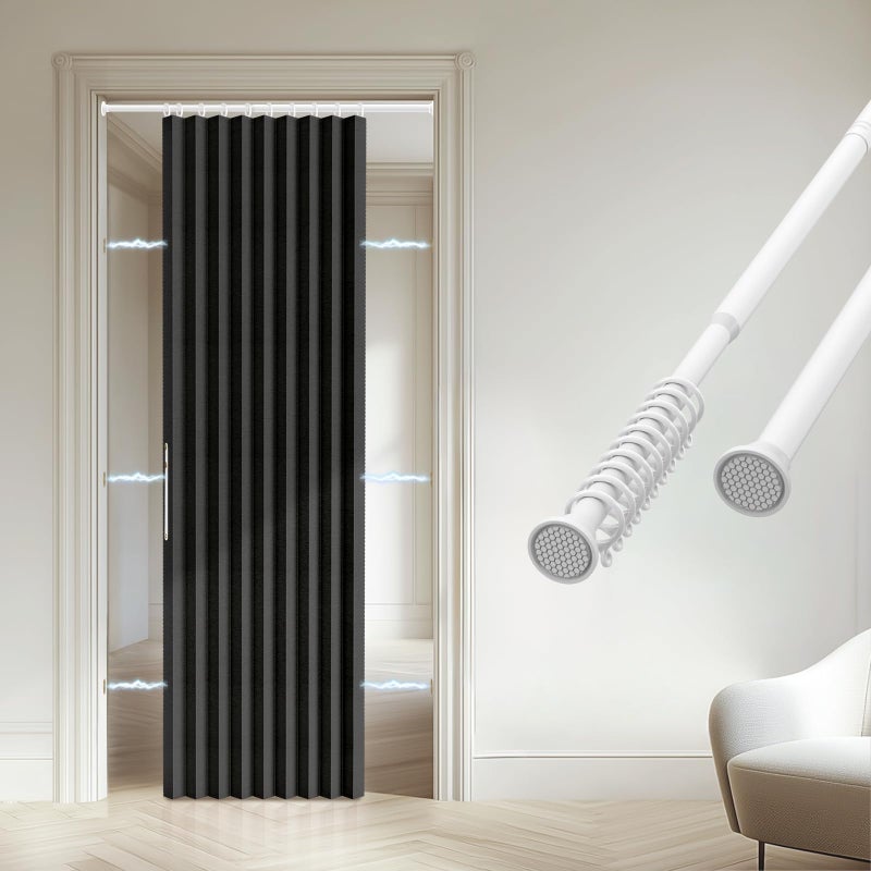gonnrly Accordion Door Curtain - 100% Light-Blocking Bedroom Door Curtain with Included Rod for Easy Installation, Suitable for Doorway Privacy Black 43" W x 78" L - Image 1