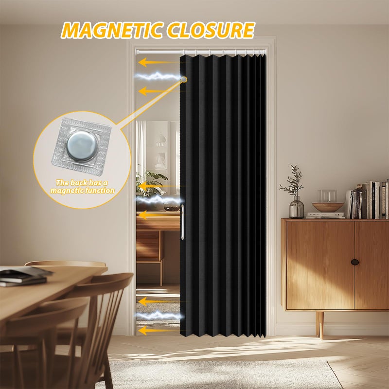 gonnrly Accordion Door Curtain - 100% Light-Blocking Bedroom Door Curtain with Included Rod for Easy Installation, Suitable for Doorway Privacy Black 43" W x 78" L - Image 5