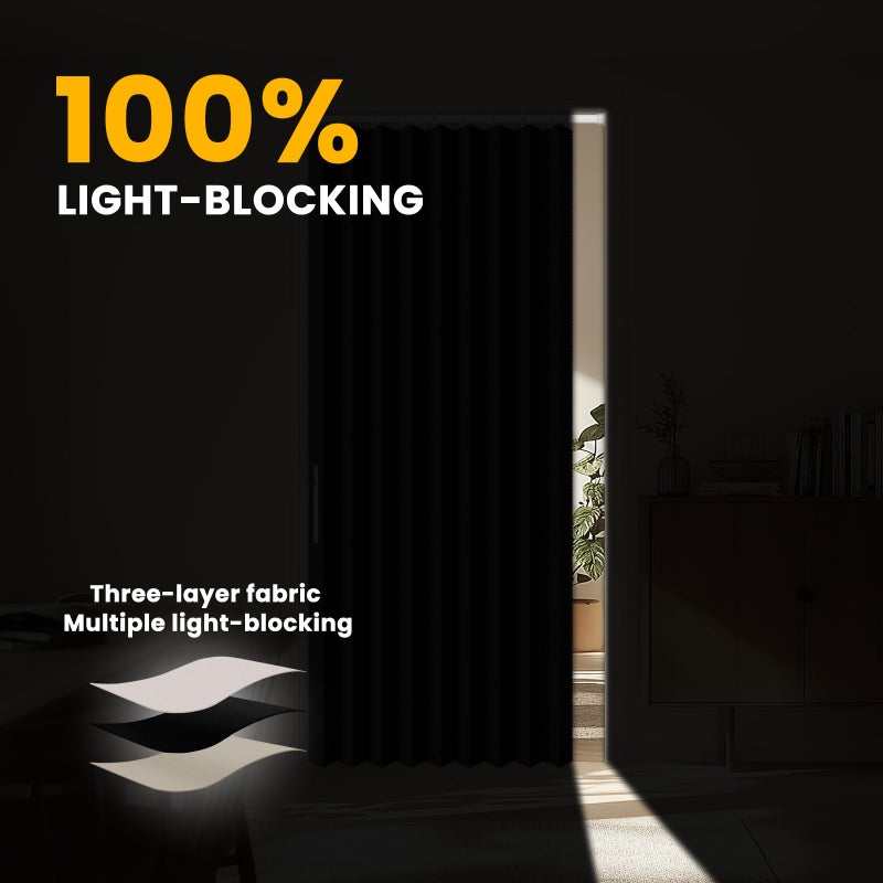 gonnrly Accordion Door Curtain - 100% Light-Blocking Bedroom Door Curtain with Included Rod for Easy Installation, Suitable for Doorway Privacy Black 43" W x 78" L - Image 4