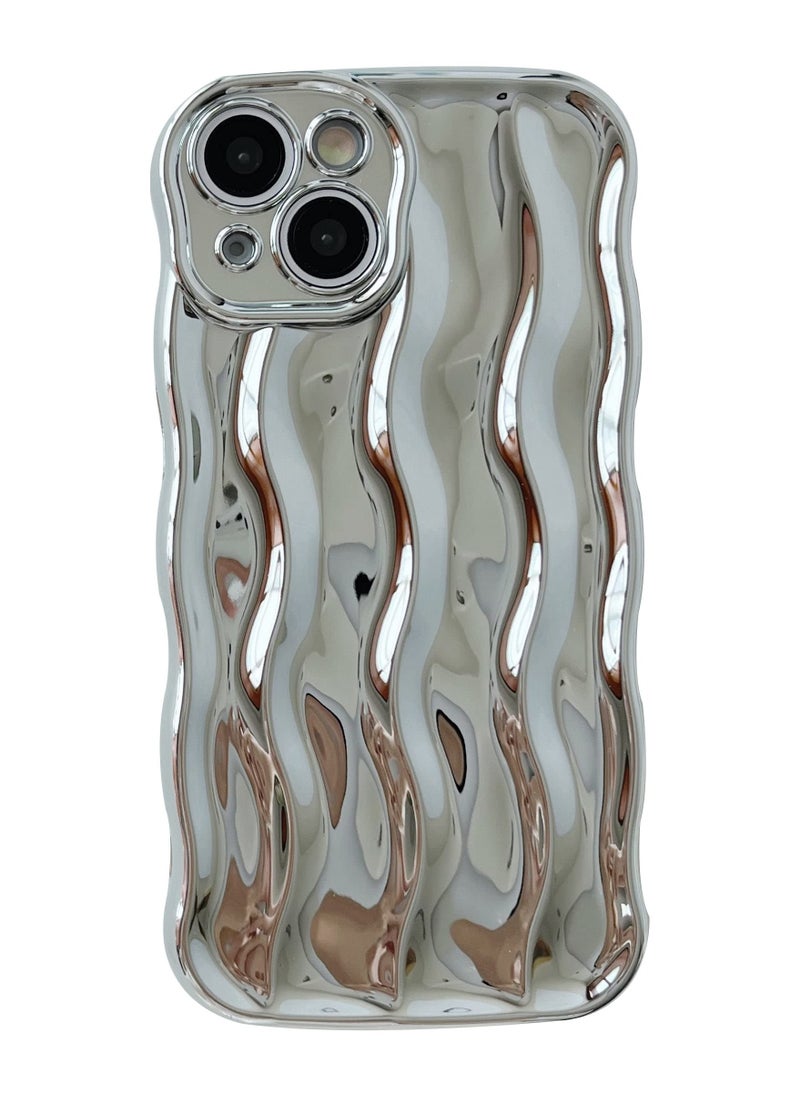 erorex - Water Ripple Pattern Curly Wave Frame Soft Compatible With Iphone Case Silver Iphone 13 Pro Max - Image 1