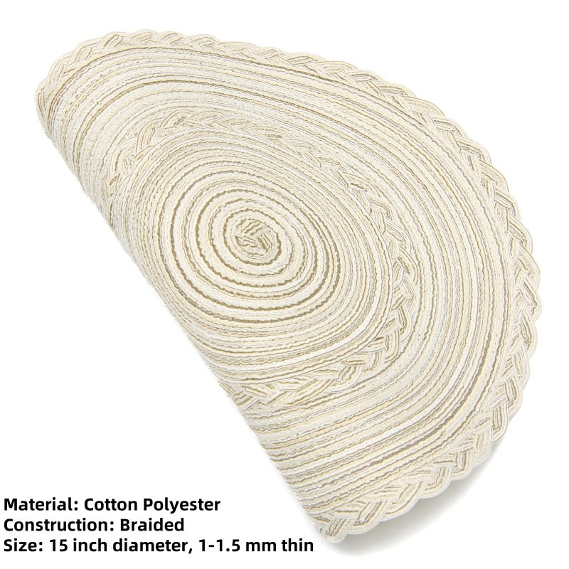 SHACOS Boho Round Placemats Set of 8 Braided Border Round Place Mats 15 inch Washable Dining Table Mats for Home Wedding Holiday Party (Ivory Bordered, 8) - Image 5