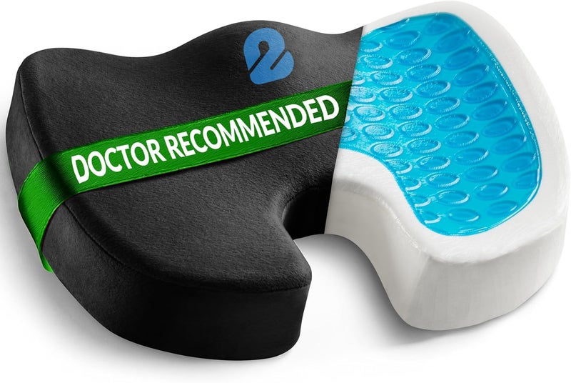 2Buds Coccyx Seat Cushion with Orthopedic Gel Memory Foam, Cushion for Tailbone Pain, Sciatica & Back Pain Relief, U Shape Hip Support for [Black] - Image 1