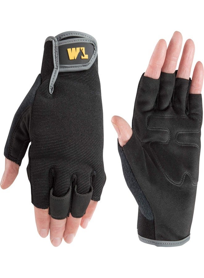 WELLS LAMONT Men's Fingerless Synthetic Leather Palm Work Gloves, Large ( 847) , Black - Image 1