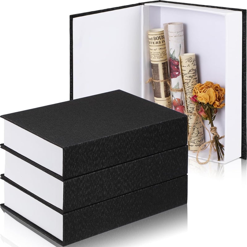 3 Pcs Neutral Linen Book Box Decorative Faux Book Props Storage for Modern Farmhouse Home Decor Bookshelf Table Card Photo DIY Keepsake(8.6 x 6.1 x 1.8 Inch,Black) - Image 1