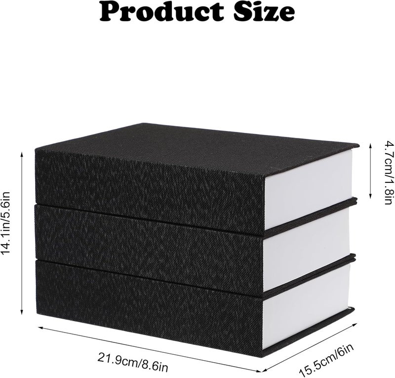 3 Pcs Neutral Linen Book Box Decorative Faux Book Props Storage for Modern Farmhouse Home Decor Bookshelf Table Card Photo DIY Keepsake(8.6 x 6.1 x 1.8 Inch,Black) - Image 2