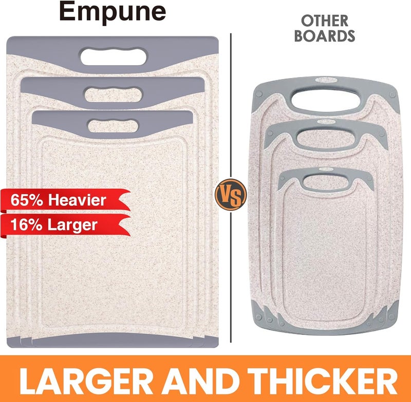 Empune Extra Large Cutting Boards, Plastic Cutting Boards for Kitchen (Set of 3) Cutting Board Set Dishwasher Chopping Board with Juice Grooves Easy-Grip Handles, Beige, - Image 2