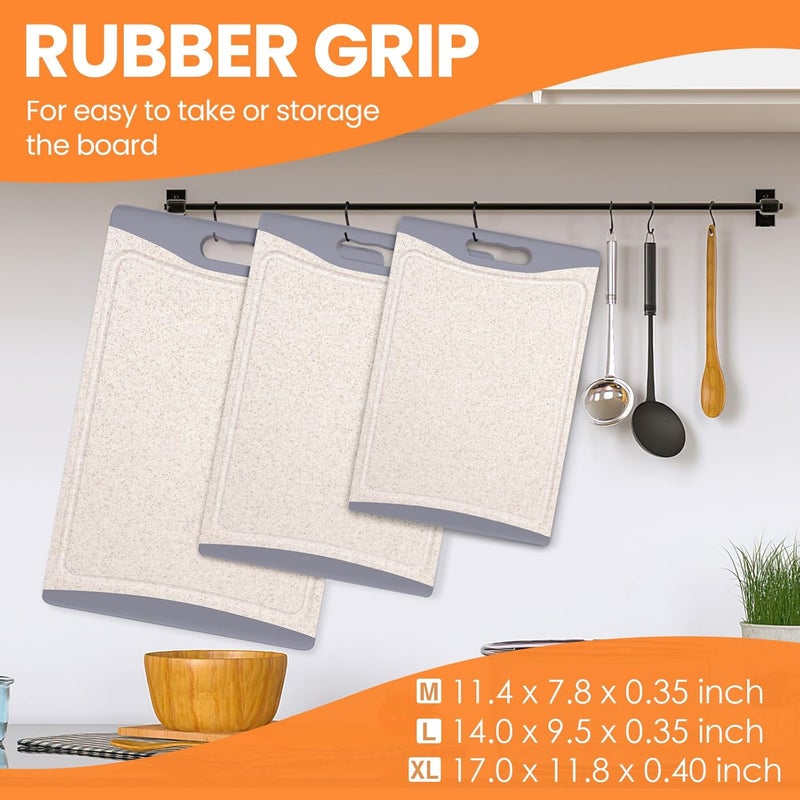 Empune Extra Large Cutting Boards, Plastic Cutting Boards for Kitchen (Set of 3) Cutting Board Set Dishwasher Chopping Board with Juice Grooves Easy-Grip Handles, Beige, - Image 4