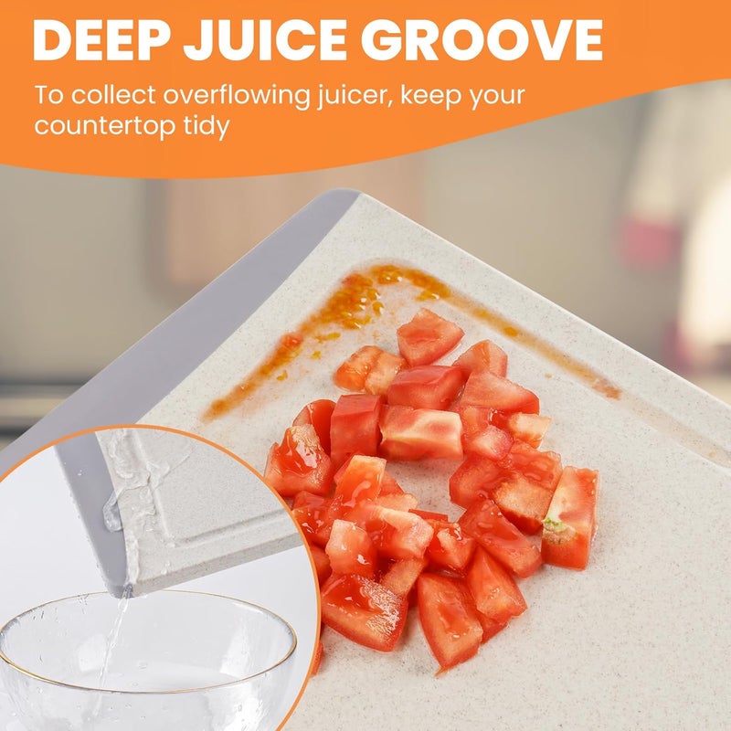 Empune Extra Large Cutting Boards, Plastic Cutting Boards for Kitchen (Set of 3) Cutting Board Set Dishwasher Chopping Board with Juice Grooves Easy-Grip Handles, Beige, - Image 5