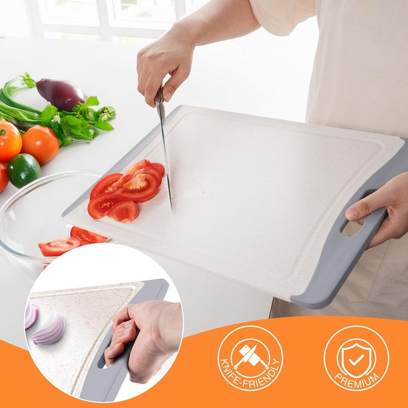 Empune Extra Large Cutting Boards, Plastic Cutting Boards for Kitchen (Set of 3) Cutting Board Set Dishwasher Chopping Board with Juice Grooves Easy-Grip Handles, Beige, - Image 3