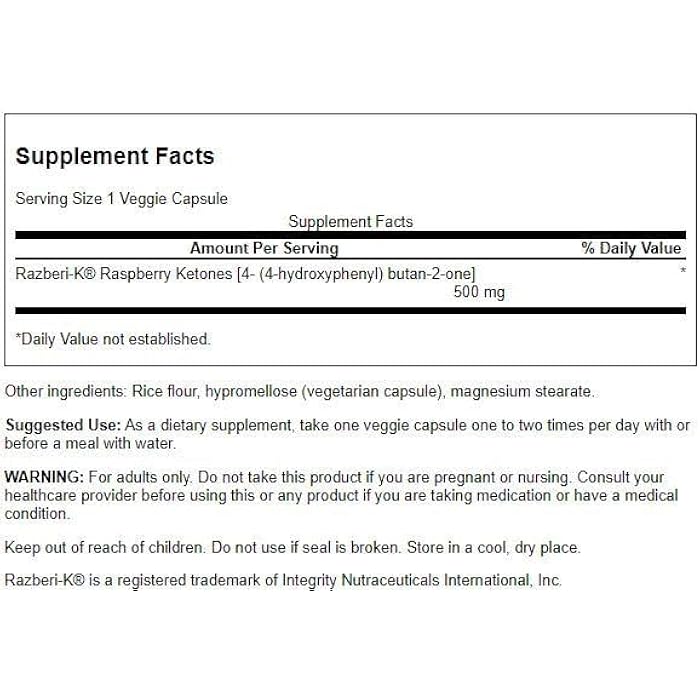 Swanson Maximum Strength Razberi-K 500 Milligrams 60 Veg Capsules - Image 2