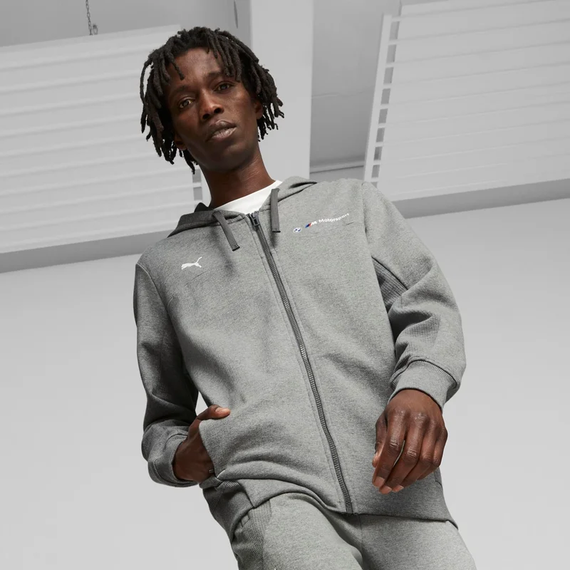 PUMA Men's Medium Gray Heather Bmw Mms HDD Sweat Jacket Gray Men's Zippered Sweatshirt
