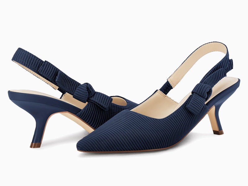 Coutgo Womens Slingback Kitten Heels Closed Pointed Toe Bowknot Knitted Slip On Work Pumps Dress Shoes, Navy, Size 8 - Image 5