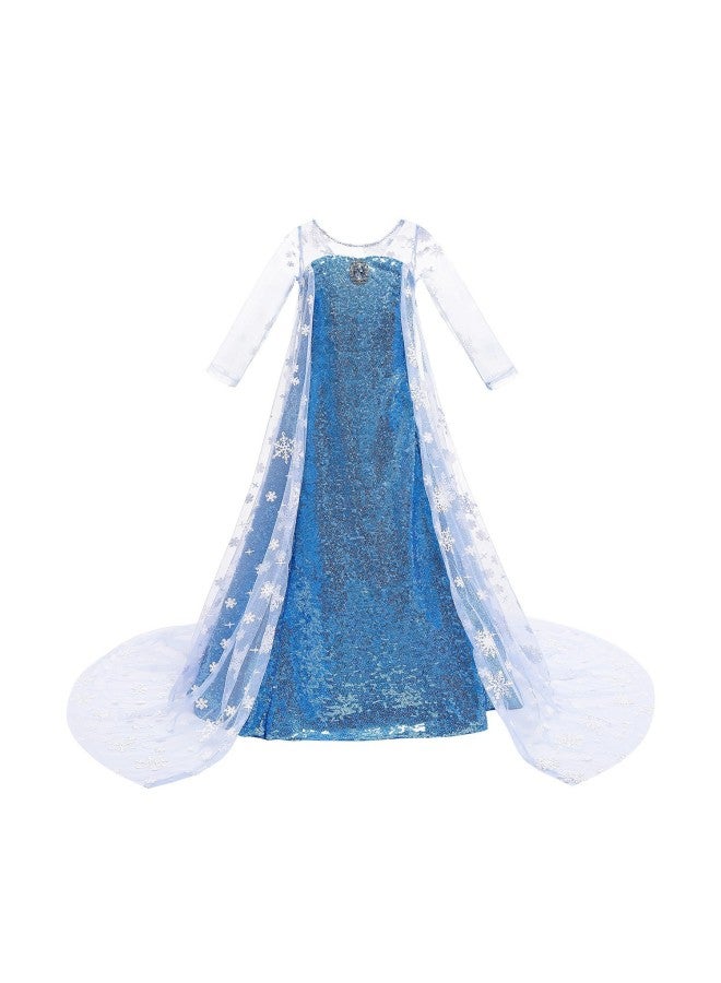 Ice Queen Dress Fluffy Gauze Dress With Cape Frozen Elsa Princess Dress