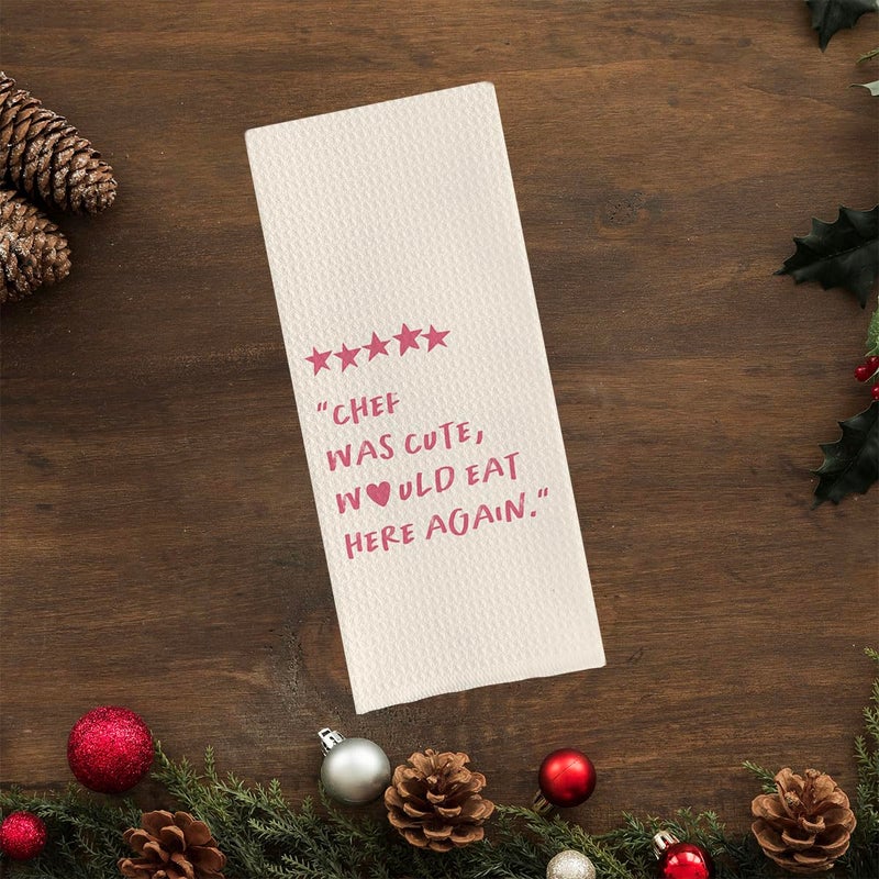 DOTAIN Funny Kitchen Towel,Chef Would Eat Here Again Waffle Weave Dish Towel Cloth Decor,Chef Gifts(Pink 24x16inch) - Image 3