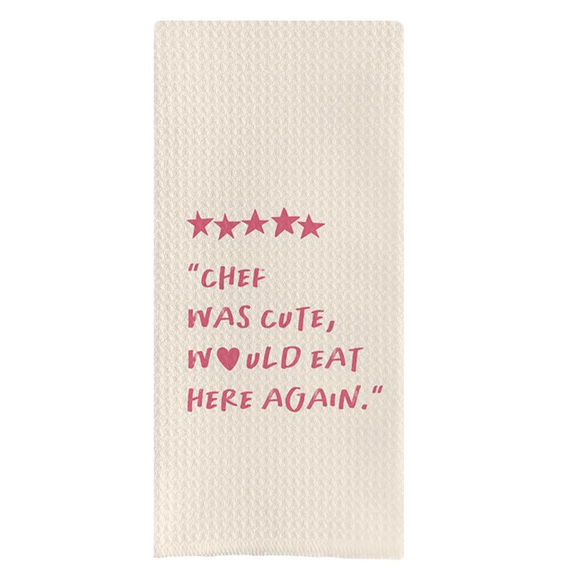 DOTAIN Funny Kitchen Towel,Chef Would Eat Here Again Waffle Weave Dish Towel Cloth Decor,Chef Gifts(Pink 24x16inch) - Image 1
