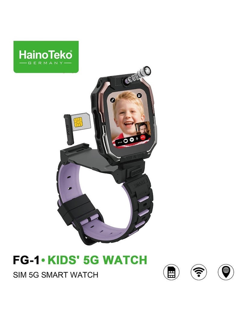 Haino Teko FG-1 Kids’ 5G Smart Watch with SIM Card Support – Dual Front  Back Cameras – Real-Time GPS Tracking, Voice  Video Calling – Durable Black Design with Interactive Learning  Safety Features – Perfect for Kids’ Communication and Entertainment - Image 1