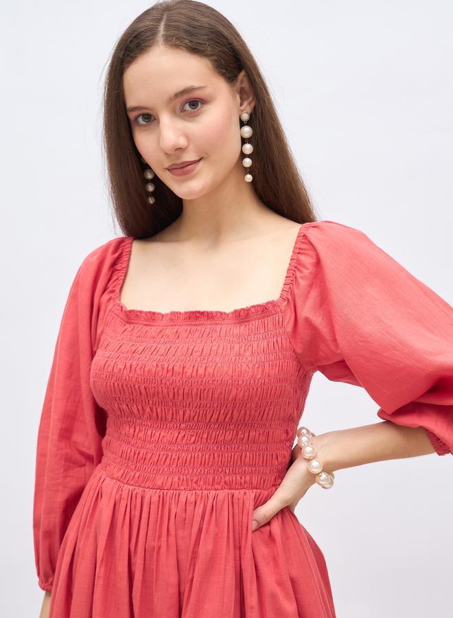Styli Women Red Smocked Midi Dress - Image 4