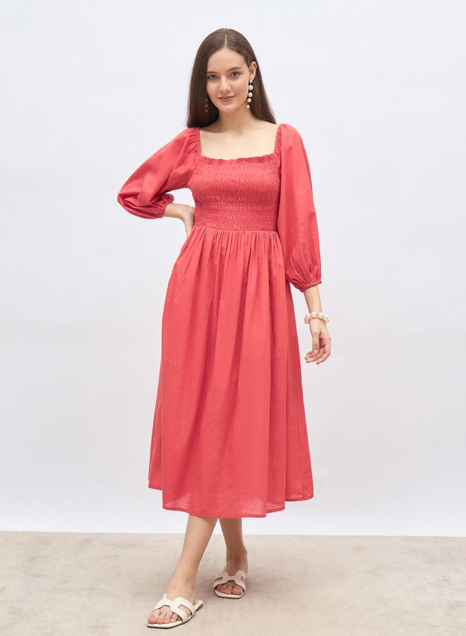Styli Women Red Smocked Midi Dress - Image 2