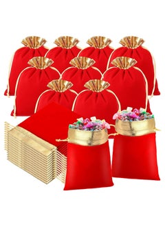 SYOSI Velvet Jewelry Bags,20 Pcs with Drawstrings Velvet Pouches Golden Soft Packaging Pouches, for Candy Presents Wedding Party Birthday Thanksgiving, Jewelry Velvet Lucky Bag (Red Golden, 3.9 x 4.7")  - Image 1