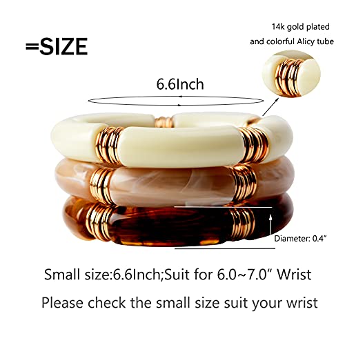 GOOJIDS Simple Beaded Gold Plated Bangles Bracelet Chunky Bamboo Tube Curved Stacking Acrylic Colorful Beads Stretchable Gold Plated Bracelets Set For Women - Image 2