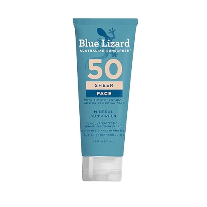 Blue Lizard Sheer Face Mineral SPF 50 Sunscreen Lotion, 100% Mineral Formula, Blue Light Protection, Lightweight, No White Cast, Nourishes and Hydrates, Paraben-Free, Fragrance-Free, 1.7 fl oz - Image 1