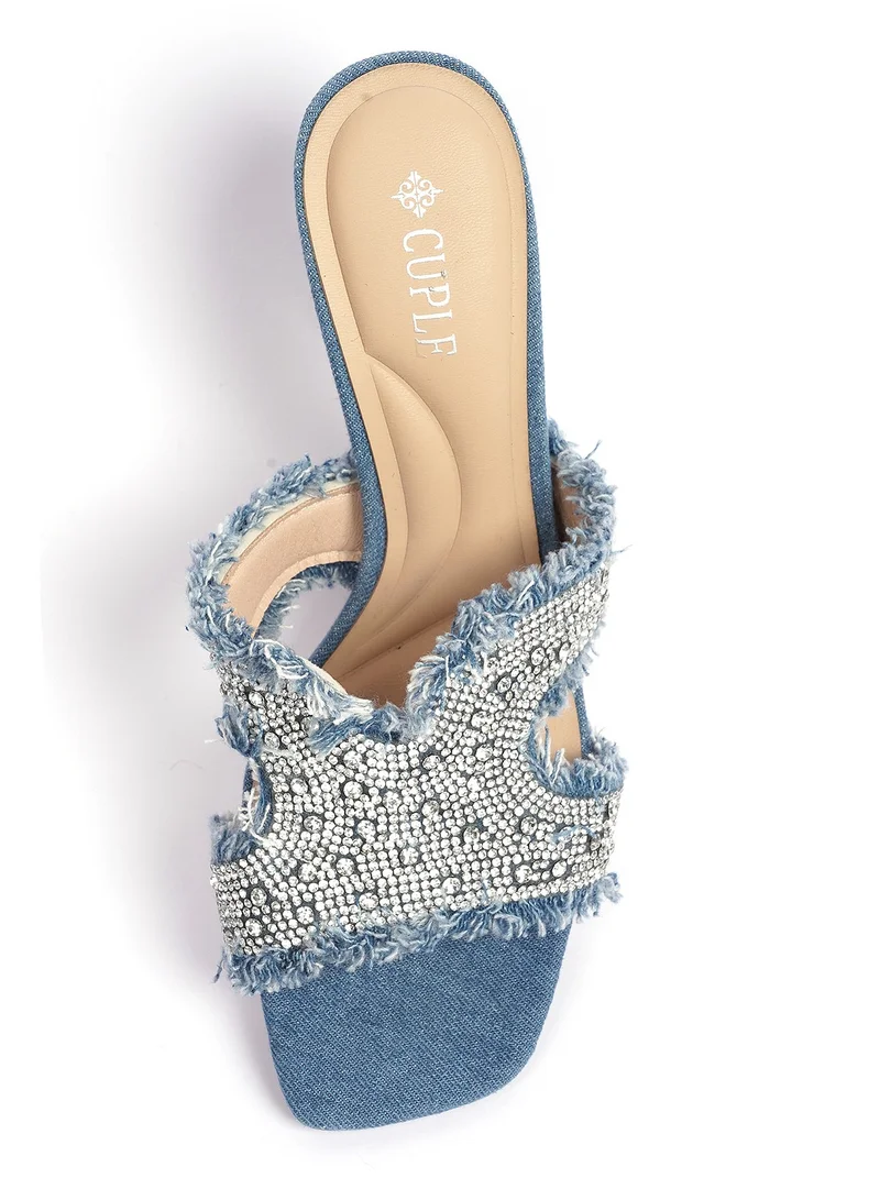 Cuple Comfort Heeled Denim Sandals