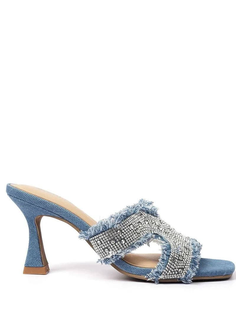 كابلي صندل كعب من الدنيم للموضة المريحة