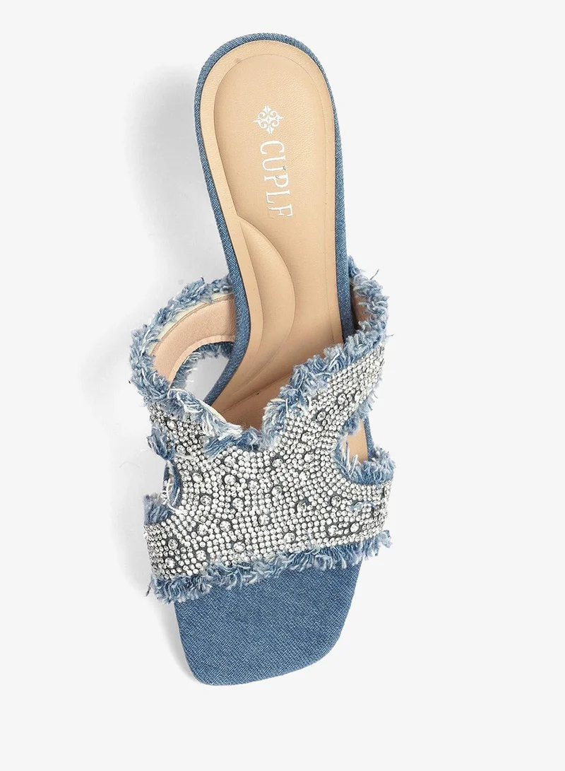 Cuple Light blue Comfort Heeled Denim Sandals for Women | Best Price UAE
