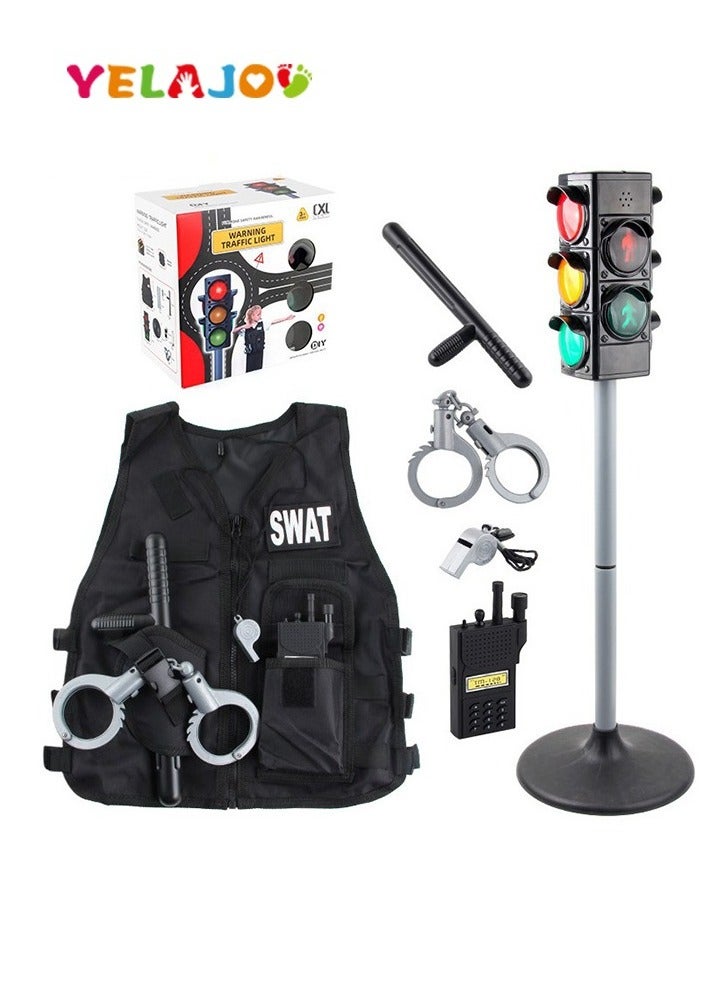 YelaJoy Police Costume for Kids Police Role Play Kit With Traffice Lignt Kits Great for  Costume, Kids Dress Up, Detective, Swat - Image 1