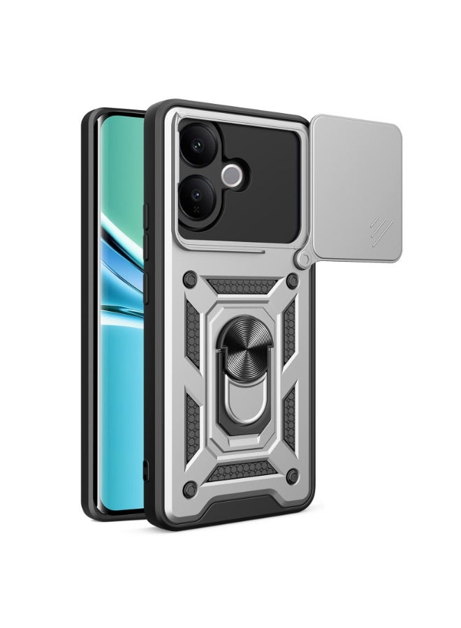 Case Cover Shockproof Protective Case with Camera Protection and Metal Ring Compatible with   Vivo V60 Lite (Silver)