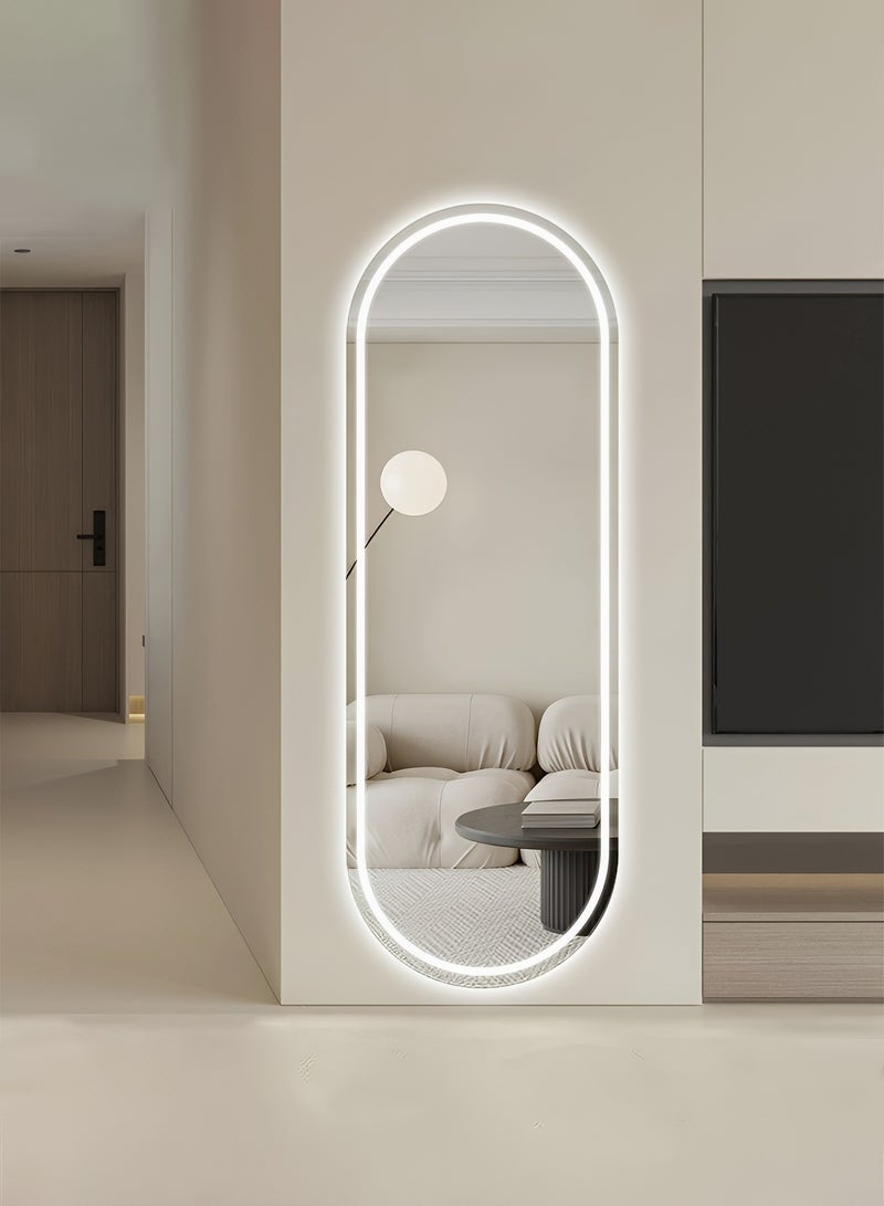 تايمي مرآة كاملة الطول مع إضاءة ليد امامية وخلفية تعمل باللمس، مرآة مثبتة على الحائط بثلاثة ألوان اضاءة قابلة للتعديل، مرآة للحمام وغرفة النوم وطاولة الزينة - 60x80 سم - Image 2