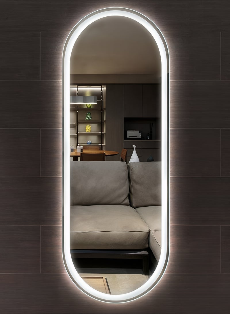 تايمي مرآة كاملة الطول مع إضاءة ليد امامية وخلفية تعمل باللمس، مرآة مثبتة على الحائط بثلاثة ألوان اضاءة قابلة للتعديل، مرآة للحمام وغرفة النوم وطاولة الزينة - 60x80 سم - Image 3