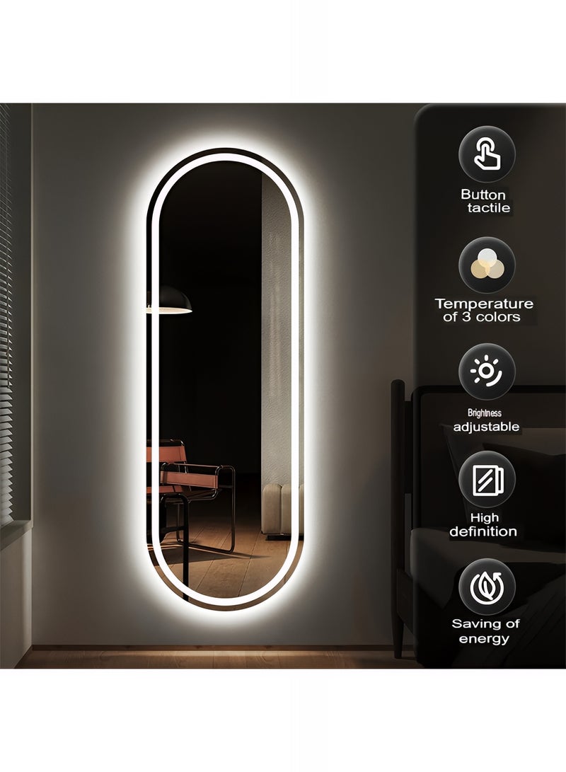 تايمي مرآة كاملة الطول مع إضاءة ليد امامية وخلفية تعمل باللمس، مرآة مثبتة على الحائط بثلاثة ألوان اضاءة قابلة للتعديل، مرآة للحمام وغرفة النوم وطاولة الزينة - 60x80 سم - Image 5