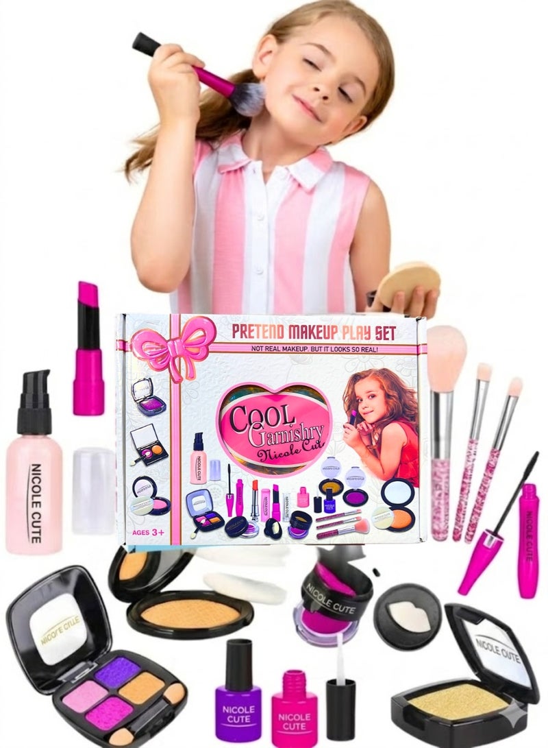 Pretend Makeup Kit for Girls, Kids Makeup Set, Beauty Playset, Kids Makeup kit Pretend Play for Toddlers Fake Make up Toys with Cosmetic Bag for Birthday Play Make up for Little Girls Age 2 3 4 5 - Image 1