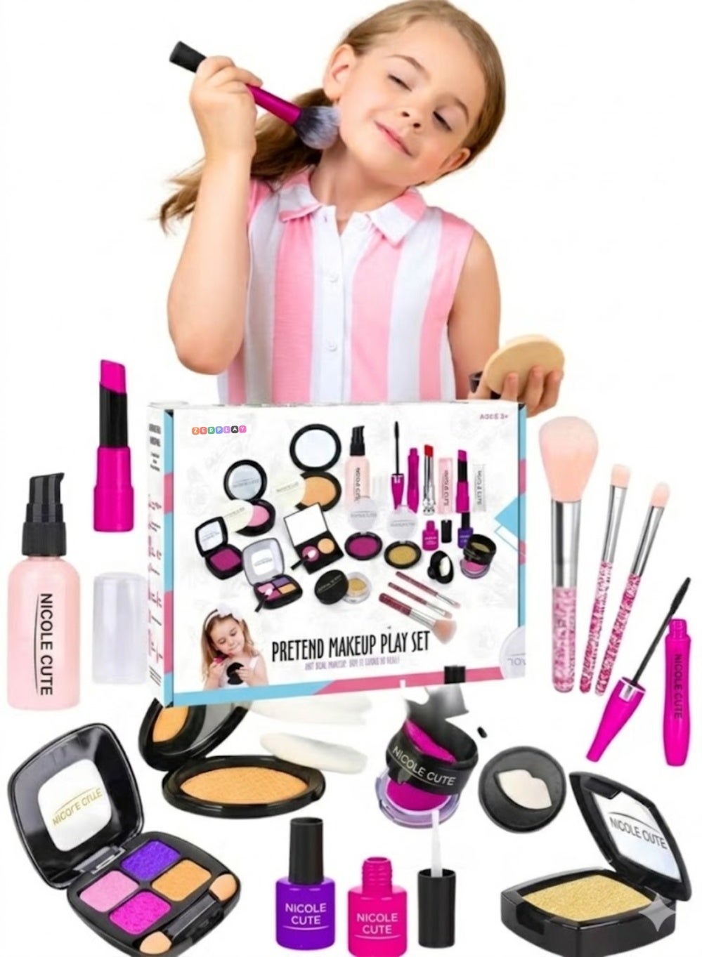 Pretend Makeup Kit for Girls, Kids Makeup Set, Beauty Playset, Kids Makeup kit Pretend Play for Toddlers Fake Make up Toys with Cosmetic Bag for Birthday Play Make up for Little Girls Age 2 3 4 5