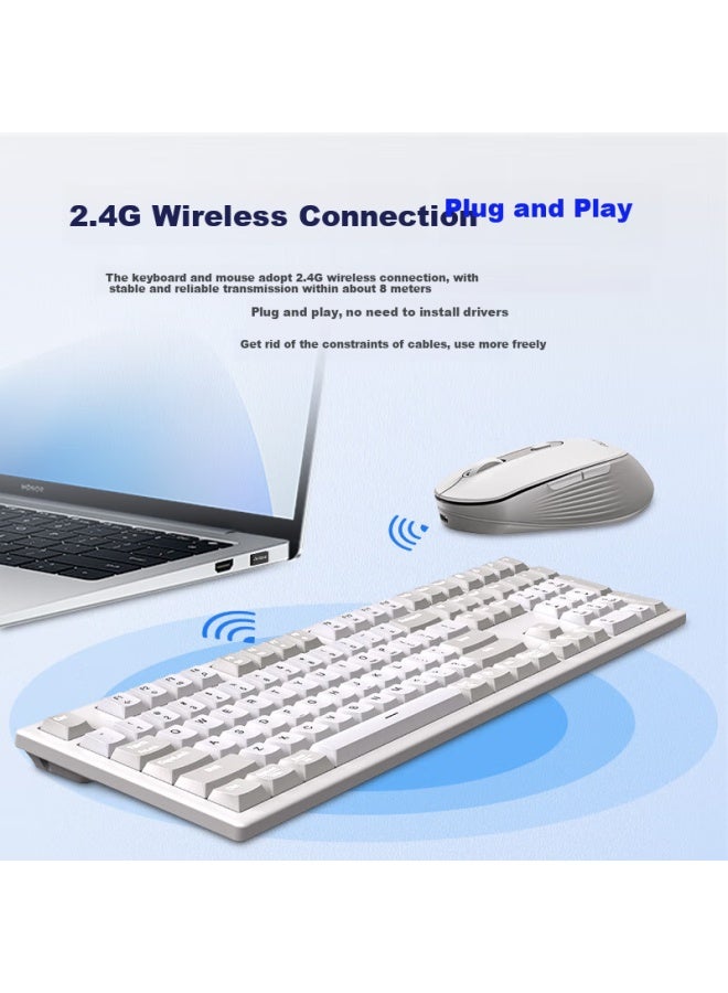 Ausdom Kam200x Light Sound 2.4g Wireless Keyboard Mouse Combo Scissor Foot Key Touch Mechanical Rebound Multiple Shortcut Keys 3 Gears Dpi Multi-system Universal Moonlight White - Image 2