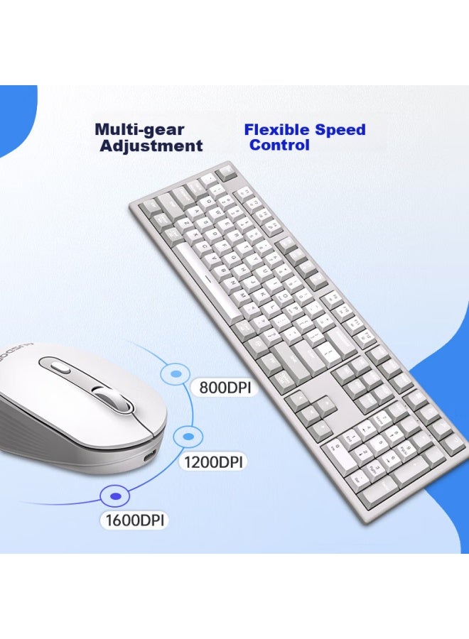 Ausdom Kam200x Light Sound 2.4g Wireless Keyboard Mouse Combo Scissor Foot Key Touch Mechanical Rebound Multiple Shortcut Keys 3 Gears Dpi Multi-system Universal Moonlight White - Image 4