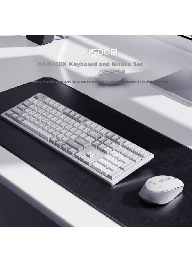 Ausdom Kam200x Light Sound 2.4g Wireless Keyboard Mouse Combo Scissor Foot Key Touch Mechanical Rebound Multiple Shortcut Keys 3 Gears Dpi Multi-system Universal Moonlight White - Image 1