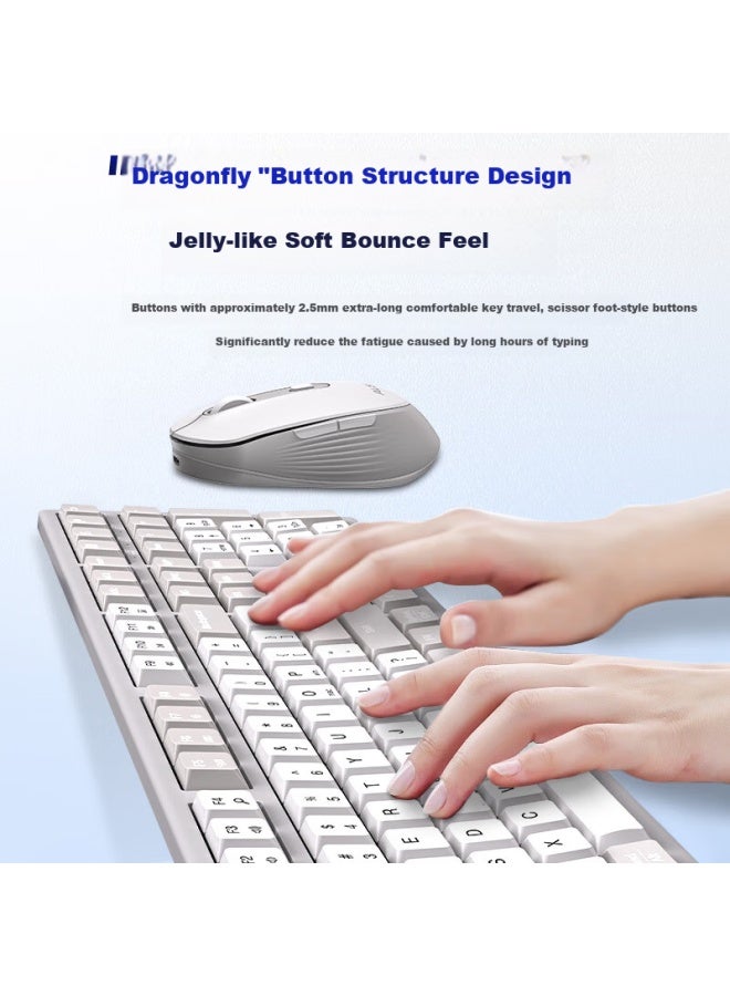 Ausdom Kam200x Light Sound 2.4g Wireless Keyboard Mouse Combo Scissor Foot Key Touch Mechanical Rebound Multiple Shortcut Keys 3 Gears Dpi Multi-system Universal Moonlight White - Image 3