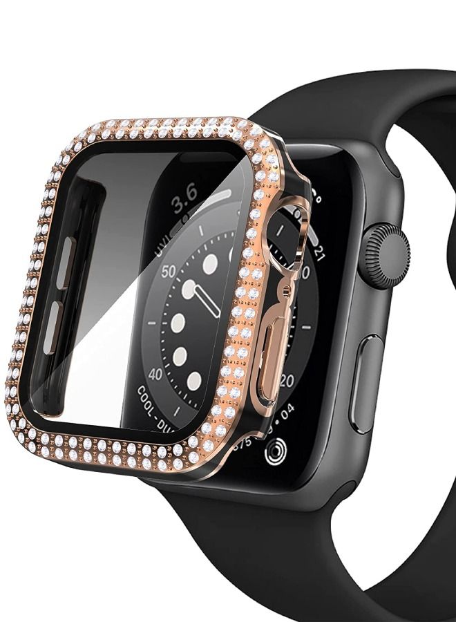 CAVIAR Smartwatch Luxury Anti Shock Screen Protector Cover Case Sensitive Touch Tempered Glass Screen Protector Two Tone Color Double Row Glitter Crystal Diamonds Apple Watch Series 8 7 45mm Rose Gold /Black - Image 1