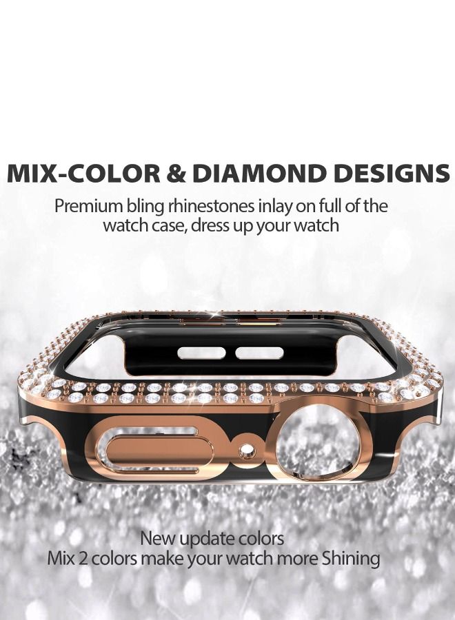 CAVIAR Smartwatch Luxury Anti Shock Screen Protector Cover Case Sensitive Touch Tempered Glass Screen Protector Two Tone Color Double Row Glitter Crystal Diamonds Apple Watch Series 8 7 45mm Rose Gold /Black - Image 3