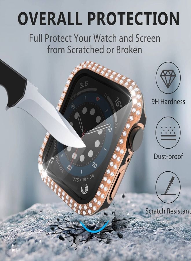 CAVIAR Smartwatch Luxury Anti Shock Screen Protector Cover Case Sensitive Touch Tempered Glass Screen Protector Two Tone Color Double Row Glitter Crystal Diamonds Apple Watch Series 8 7 45mm Rose Gold /Black - Image 5