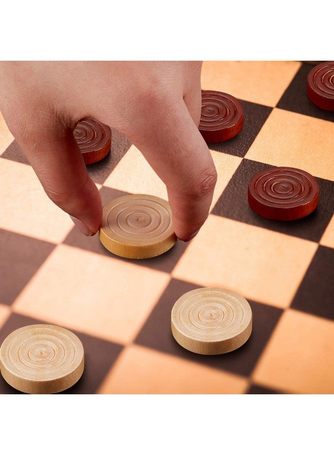 Skylety 72 Pieces Wood Checkers 1.06 Inch Wooden Checkers Pieces Set with Stackable Ridge in Drawstring Storage Pouch for Board Game, Dark Brown and Natural  - Image 4