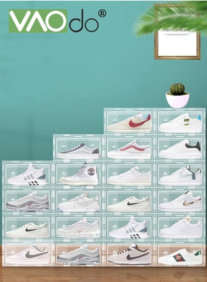 VAOdo 6PCS Shoe Organizer Storage Boxes with Flip,Clear Acrylic Stackable and Portable Sneaker Display Box Modular Space Saving Shoe Container Easy to Assembly  - Image 1